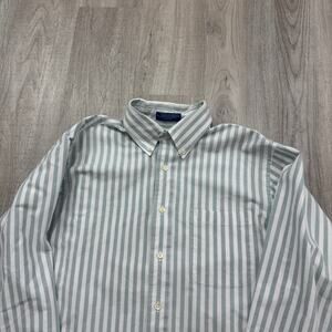 Vintage Cambridge Classics Button Shirt 15.5-32/33 Green White Striped Preppy